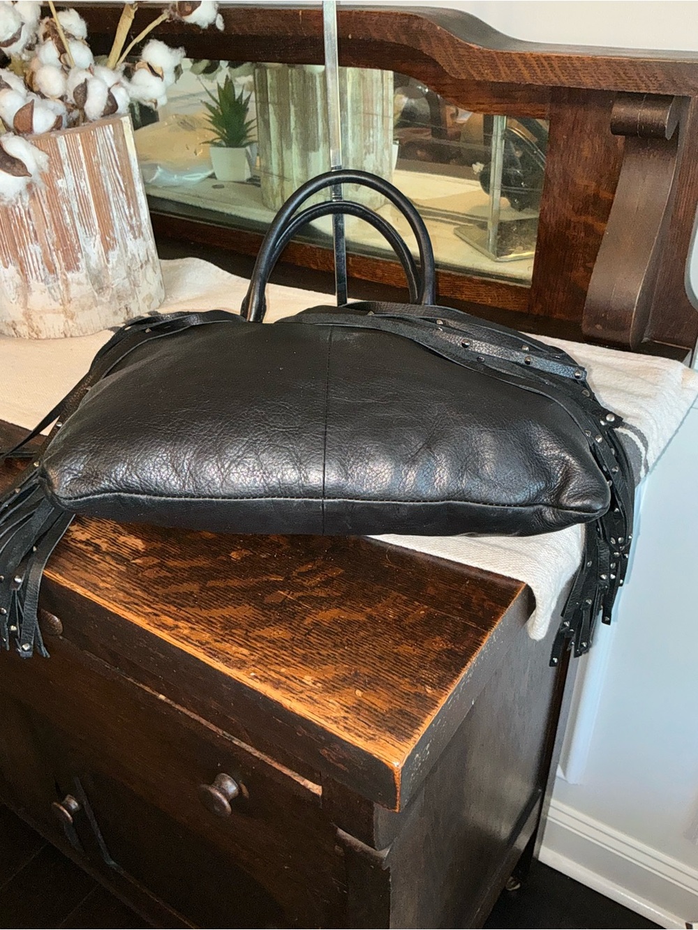 Frye Italian Leather Heidi Studded Fringe Tote Crossbody Black Retail $458 - Picture 7 of 12